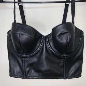 Faux leather bra